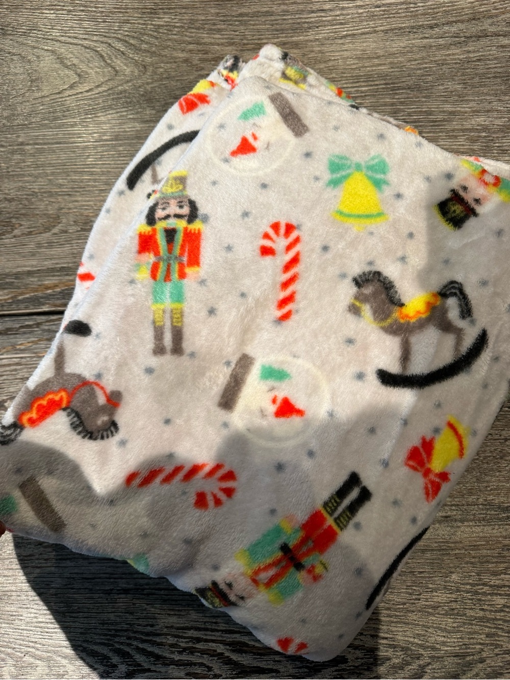 Holiday Fleece Blanket - White Nutcracker & Candy Cane Print